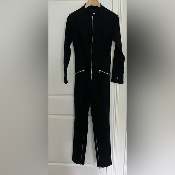 ZARA long sleeve black zip up denim jumpsuit Sz. S NWOT - Picture 3 of 14